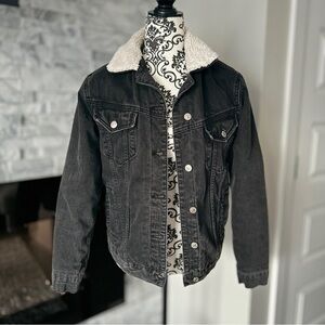 Topshop Moto Sherpa Lined Oversized Denim Jean Jacket Black 2